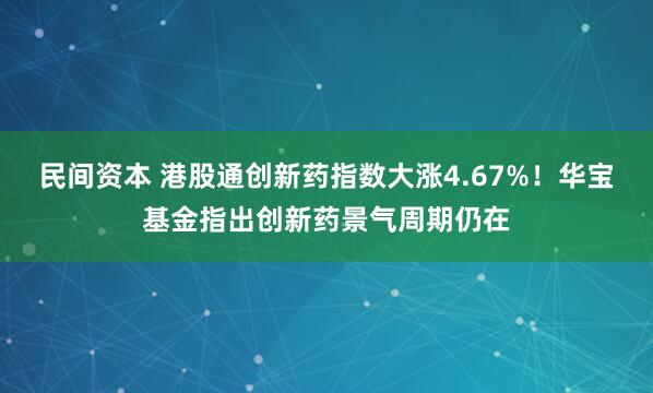 民间资本 港股通创新药指数大涨4.67%！华宝基金指出创新药景气周期仍在